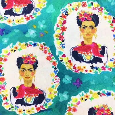 £6.77 • Buy Frida's Flowers Fabric, Teal Blue Green Mexican Artist Cotton Frida Kahlo Floral