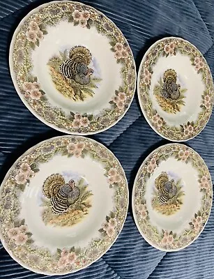 Set Of 4 Churchill Thanksgiving Turkey Rimmed Soup Bowls Myott Factory Archives • $60