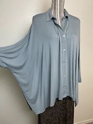 Wynne Layers Blouse Shirt Women Soft Blue Oversized Lagenlook Boxy Button Sz M • $29.99