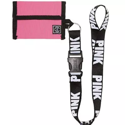 Victoria's Secret VS Crest Logo Lanyard Small ID Case Holder Wallet Pink Black • $16.50