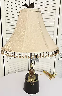 Maitland Smith Table Accent Lamp Woman With Parasol Original Beaded Shade 27  • $449