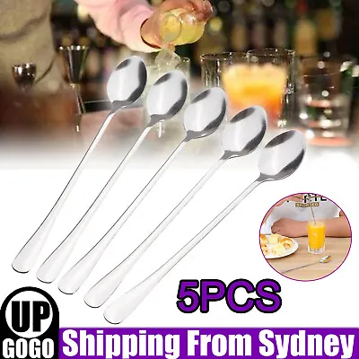 5pcs Long Handled Stainless Steel Coffee Spoon Cold Drink Ice Cream Tea Spoon AU • $6.95