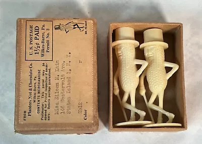 Htf Pair Of Ivory Mr. Peanut Salt And Pepper Shakers Mint In 1950's Mailing Box • $19.95