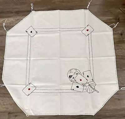 1920’s Embroidered Linen Card Table Cover Cloth Poker Bridge Games Club Heart • $18.95