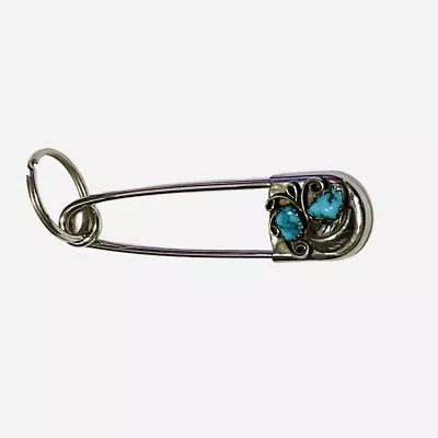 Navajo Turquoise Safety Pin Keyring Inlay Key Chain Fob Tag Native American • £53.03