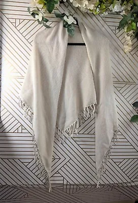 BAJRA Women's White SOFT Wool Scarf Wrap Fringe Silver Metallic Detail • $39.99