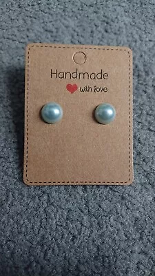 Pale Baby Blue Half Round Pearl Style Stud Earrings • £3.50