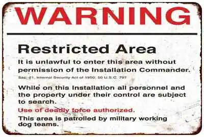 Militaria Sign Warning Restricted Area Military Vintage Retro Army 108120067065 • $19.95