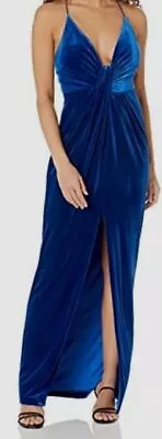 $245 Aidan Mattox Women's Blue Velvet Twisted Front Gown Dress Size 2 • $78.78