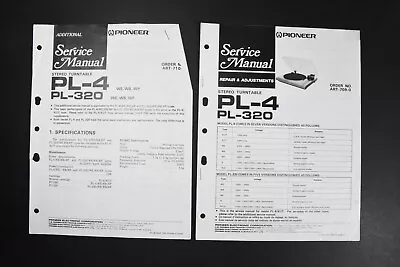 Pioneer PL-4 PL-320 Stereo Turntable Service Manuals - Genuine Original • $19.99