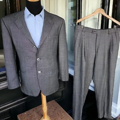 Vtg Versace Suit 42L Classic V2 Three Roll Two V2 Metal Buttons 34x31 Birdseye • $166.50