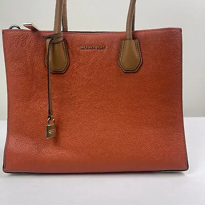 Michael Kors Studio Mercer Large Leather Tote Orange Acorn Handbag Purse Edgy • $85.99