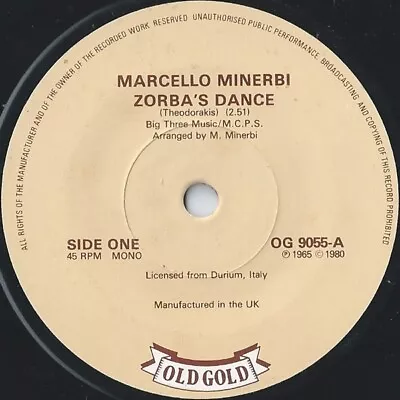 MARCELLO MINERBI Zorba's Dance / NINI ROSSO Il Silenzio 7  Vinyl 1980 OLD GOLD • £3