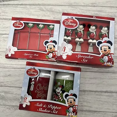 Disney Zak! Mickey And Minnie Christmas Lot Salt And Pepper Shaker Spreader Set • $24.99