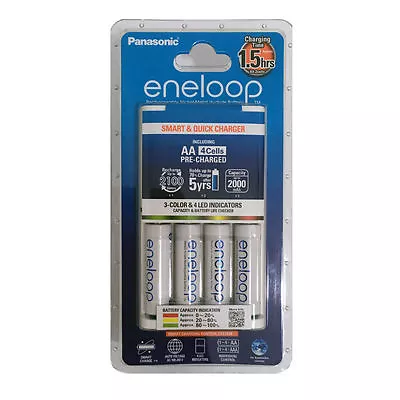 Panasonic Eneloop AA AAA NiMH QUICK CHARGER + 4 AA's - 2100 Charges • $55