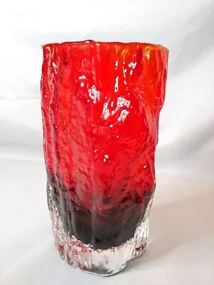 Tajima Bark Vase Red Cased Art Glass Mod Retro Mid Century Modern Japan 8  • $47.36