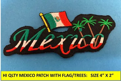 MEXICO FLAG PATCH W/ TREES IRON-ON SEW-ON EMBROIDERED MEXICAN EMBLEM (4 X2”) • $3.45