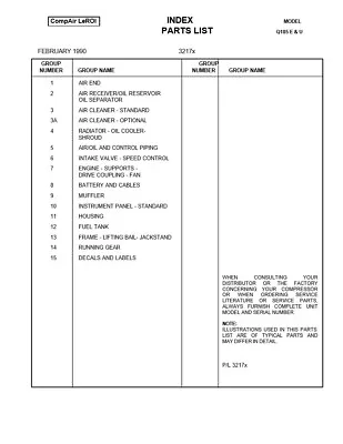 LEROI Q185 PORTABLE COMPRESSOR PARTS MANUAL ***PDF Sent Via Email*** • $14.99