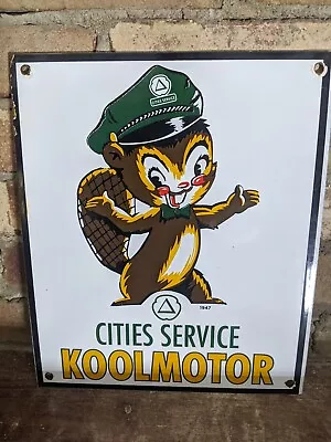 Vintage 1947 Cities Service Koolmotor Oil Porcelain Gas Station Sign 12  X 10  • $129.99