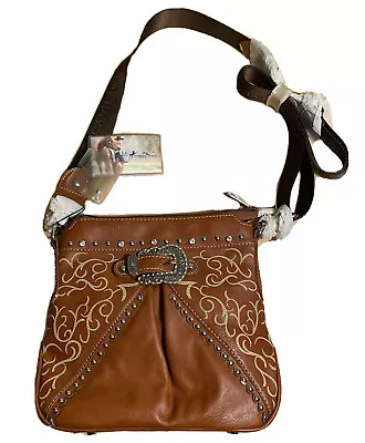 Montana West Purse Crossbody Bag Belt Buckle Country Western Brown Leather NEW • $49.95