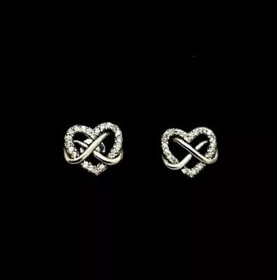 New 925 Sterling Silver  Infinity Earrings Heart Swirl PANDORA GIFT Bride • £16