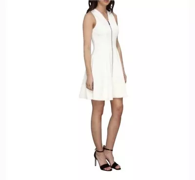 Vince Camuto Womens Cocktail Dress A-Line White Zip Scuba Stretch Wedding Size 4 • $21.99