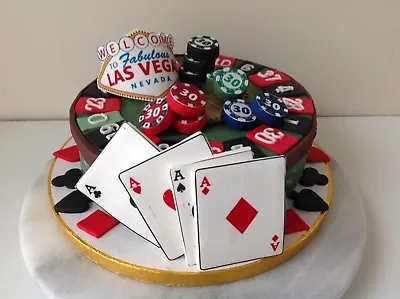 Edible CASINO LAS VEGAS CARDS Cake Decoration Cake Topper • £18.99