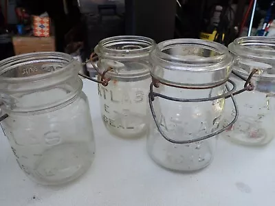 Vintage Ball Wire Bail Clear Glass Mason Jar Lot Of 4 Pint Size No Lids • $9.49