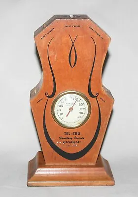 Vintage Wooden 5 Slot Knife Holder Tel-Tru Thermometer 8 ¼” Tall Hang Or Stand • $14