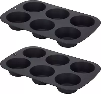 6 Cup Large Silicone Muffin Cupcake Yorkshire Pudding Moulds/Trays-Non Stick-Di • £18.45