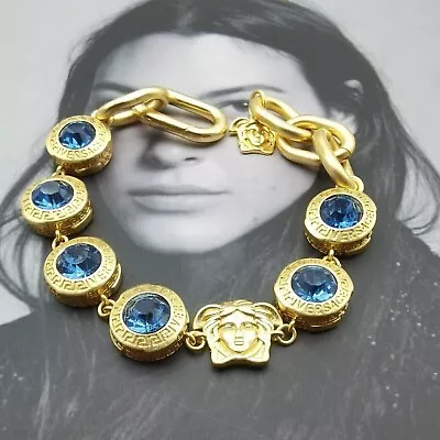Gold Versace Blue Medusa Charm Bracelet • $32