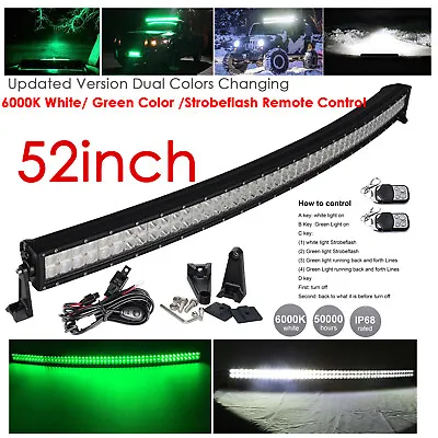 52inch Green/White/Strobeflash Curved Led Light Bar &Harness Kit For SUV Hunting • $717.75