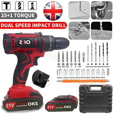 21V Cordless Combi Hammer Impact Drill Driver Electric Screwdriver And 2 Battery • £23.59