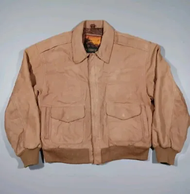 Outbrook Jacket Mens M Brown Leather Bomber Full Zip Coat Vintage • $44.99