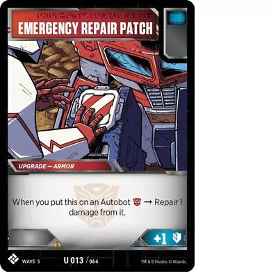 Transformers TCG 3X EMERGENCY REPAIR PATCH Uncommon U 013/064 - Wave 5 (Playset) • $1.02