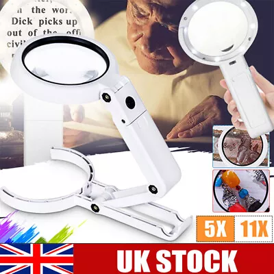 £9.59 • Buy 5X / 11X Magnifying Glass With 8 LED Light Magnifier Handheld Stand Table Lamp