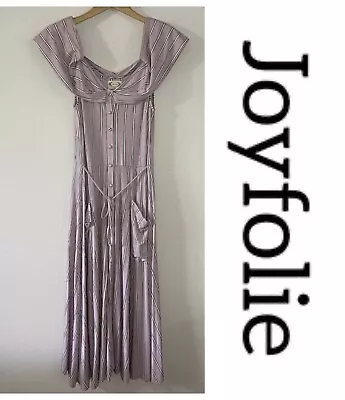 Mia Joy Joyfolie Lavender Purple Stripe Midi Rayon Dress Women’s Medium Belted • $33.99