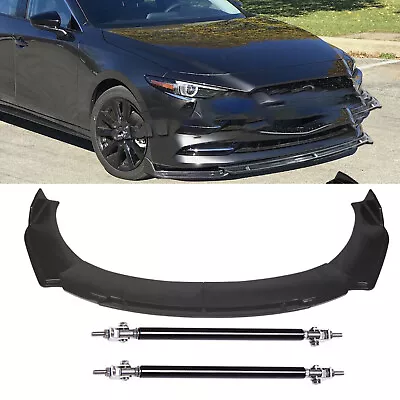 Front Bumper Lip Spoiler Splitter Glossy Black Strut Rod For Mazda Speed 3 6 RX • $69.99