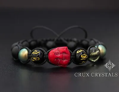 Men's Red Buddha Gemstone Beads Bracelet Black Onyx Shamballa Mantra Yoga Wrap • $45