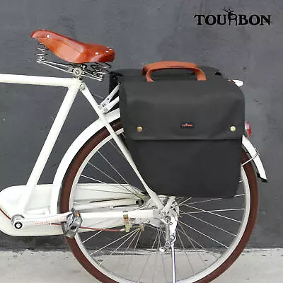 TOURBON Vintage Bike Bag Rear Waterpoof Canvas Roll-up Double Pannier Bag Black • $71.09