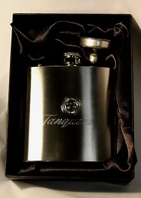 TANQUERAY GIN Logo HIP FLASK 6oz Stainless Steel NEW In Gift Box FREE ENGRAVING • £16.95