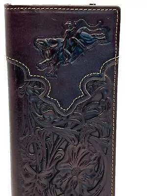 Men Western Bi-fold Wallet Leather Men Wallet Cowboy Rodeo Bull Rider Checkbook • $26.99