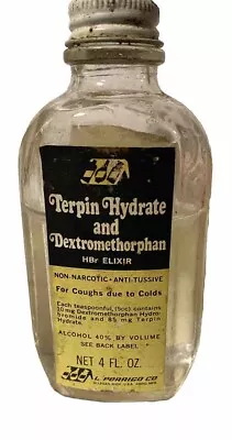 Vintage Medicine Bottle Terpin Hydrate Dextromethorphan Elixir L. Perrigo MI USA • $26