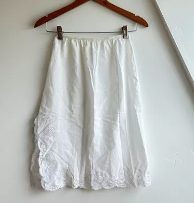 Vtg Wonder Maid Lace Edge Slit Cotton Skirt Half Slip Union Made USA Sz Sm 23” • $9.98