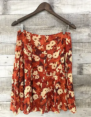 Sigrid Olsen Collection Slik Flare Skirt Women's 6 Lined Orange Floral 30  Waist • $18.99