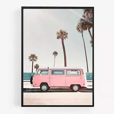 Pink Campervan Palm Trees Beach A4 Gloss Print Picture Wall Art Unframed  • £4.50