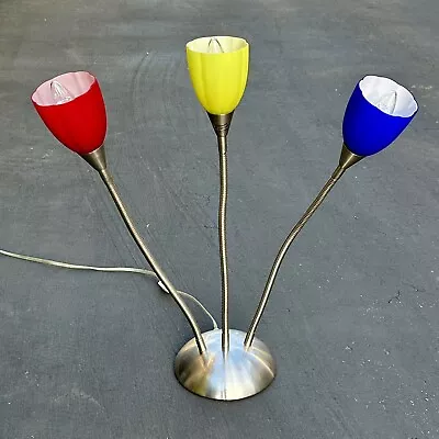 Vintage Medusa Gooseneck 3 Light Tri-Color Silver Table Lamp Red Yellow Blue • $106.21