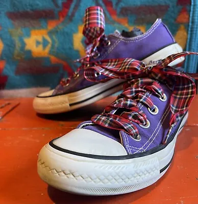 Converse Chuck Taylor All Star Shoes Women’s 5.5  Purple Plaid Girls Sneaker GUC • £14.31