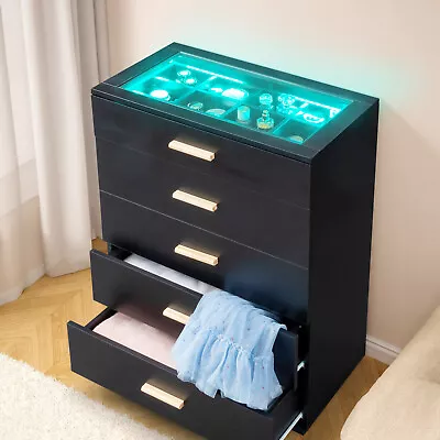 LED 5 Drawer Dresser Tall Chest Of Drawers Modern Storage Organizer For Dedroom • $124.90