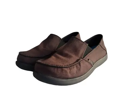 Crocs Kids Santa Cruz Canvas Loafer Slip On Junior Size 4 J4 Brown • $26.99